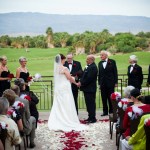 Bride and groom holding hands during ceremony