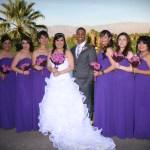 Bridal party with bridesmaid with purple dresses