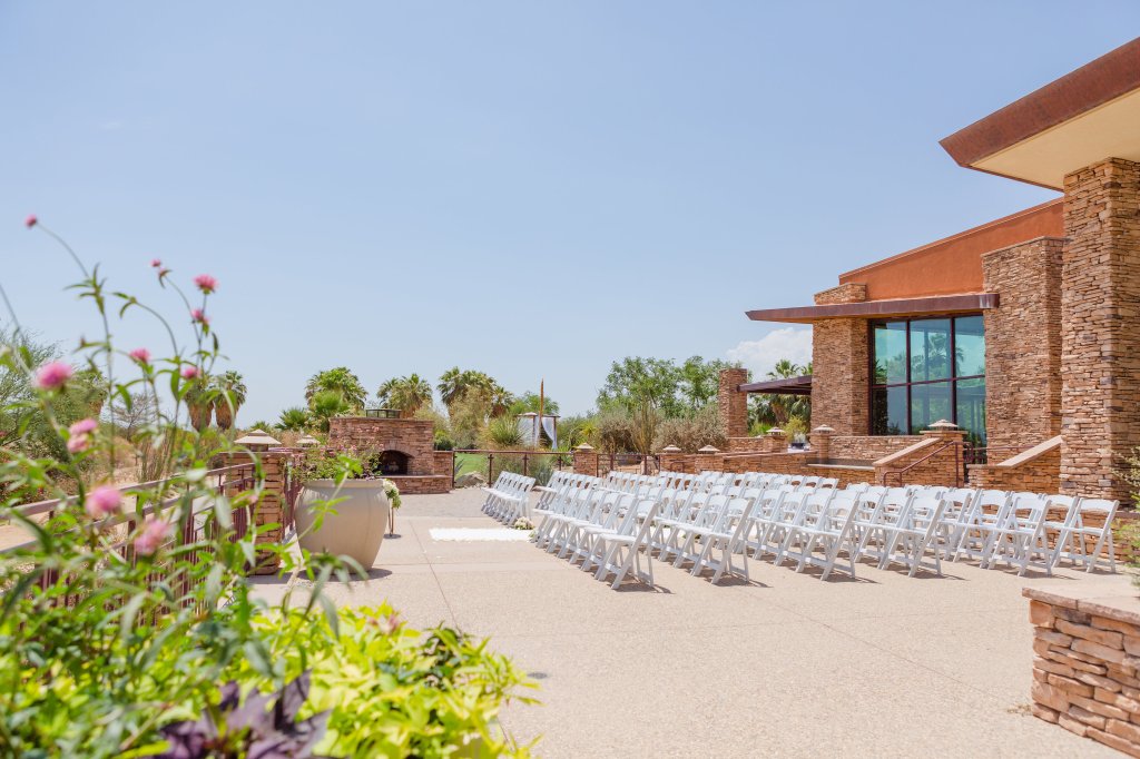 Palm Desert Terrace setup for a banquet at Desert Willow Golf Resort