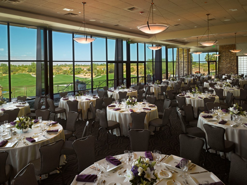 Firecliff Salon A + B setup for a banquet at Desert Willow Golf Resort