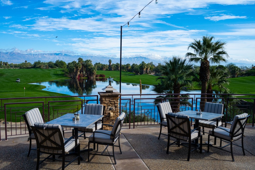 Outdoor patio at The Terrace Restaurant at Desert Willow Golf Resort