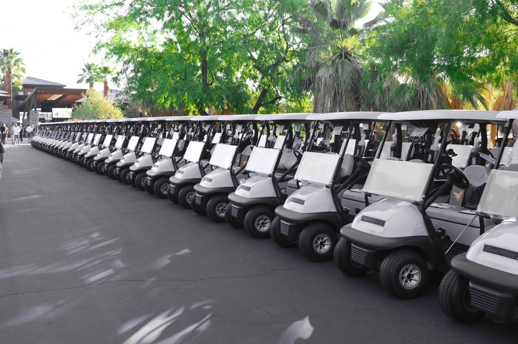 Golf outing golf cart staging at Desert Willow Golf Resort