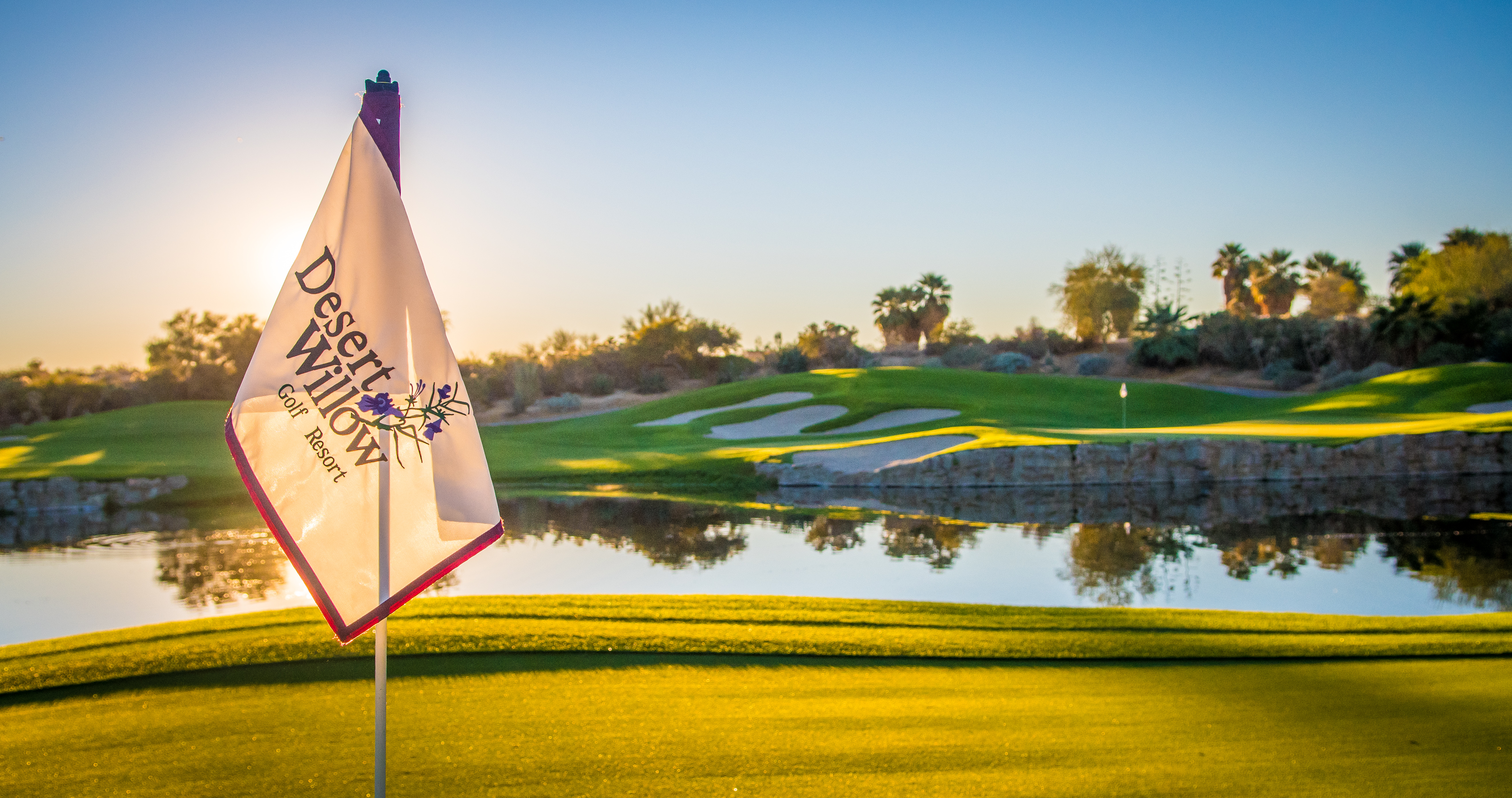 Desert Willow Golf Resort's Hole 18 Firecliff Green at Sunrise