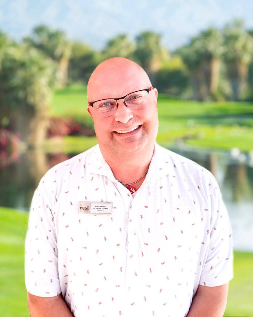 Contact section for Music & Dining Under the Stars featuring Keith Sansone, Director of Food & Beverage at Desert Willow Golf Resort, with contact details for event inquiries.