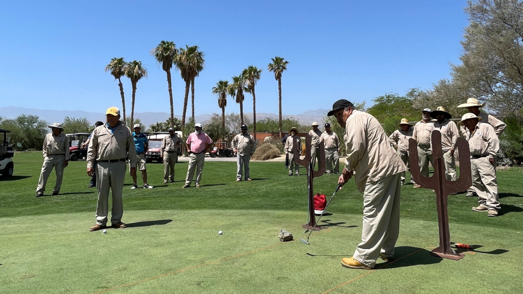 Desert Willow Golf Resort maintenance team gathered on the course for training and collaboration, reflecting the leadership and legacy of Assistant Superintendent Raul Melero.